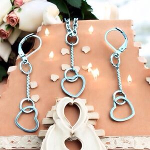 🆕 Heart Shaped Necklace and Earrings Set Stainless Steel
